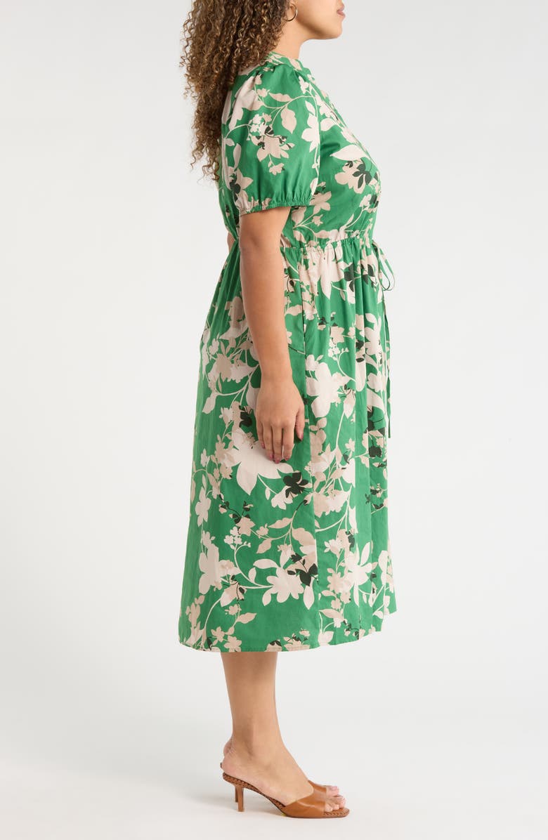 SUGARLIPS Nora Puff Sleeve Button Cotton Midi Dress, Alternate, color, Multi-Green
