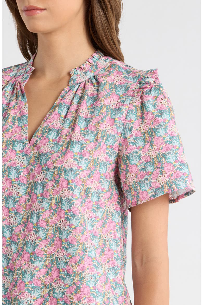 Gemalee Eyelet Mei Split Neck Top, Alternate, color, PINK-GREEN