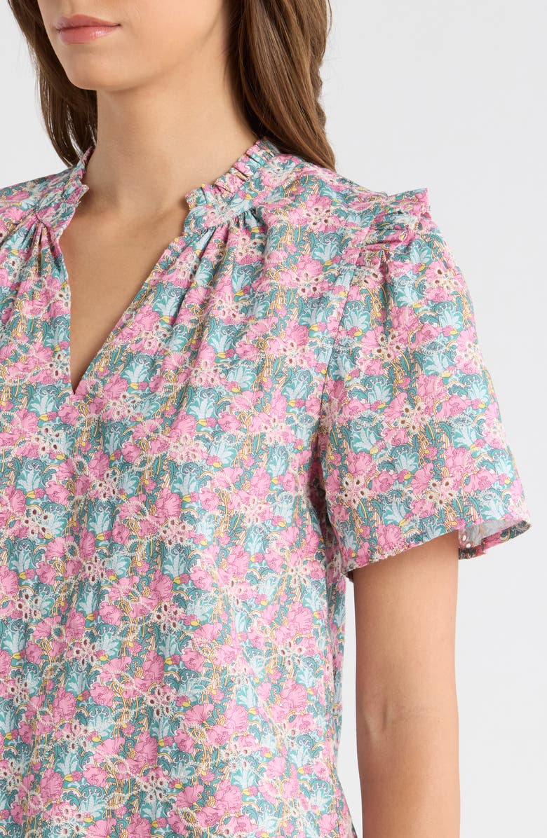 SUGARLIPS Gemalee Eyelet Mei Split Neck Top, Alternate, color, Pink-Green
