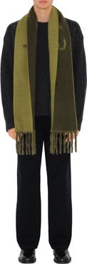Burberry Logo Text Jacquard Reversible Alpaca & Wool Blend Fringe Scarf