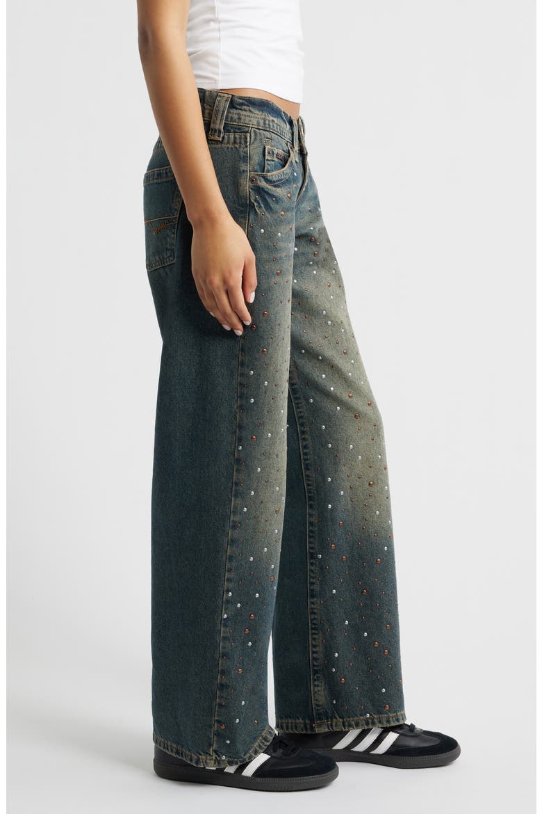 Kayla Studded Low Rise Wide Leg Jeans, Alternate, color, TINTED BLUE