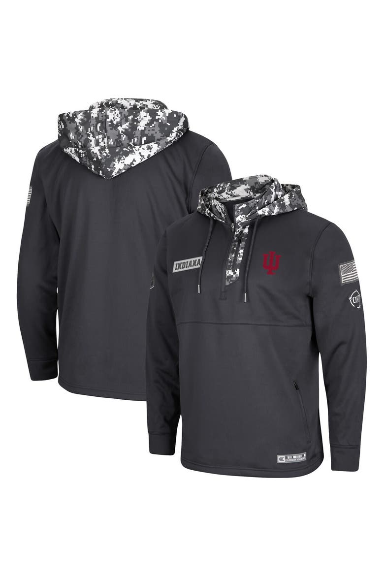 Men's Colosseum Charcoal Indiana Hoosiers OHT Military Appreciation Digital Camo Quarter-Zip Hoodie, Main, color, Charcoal