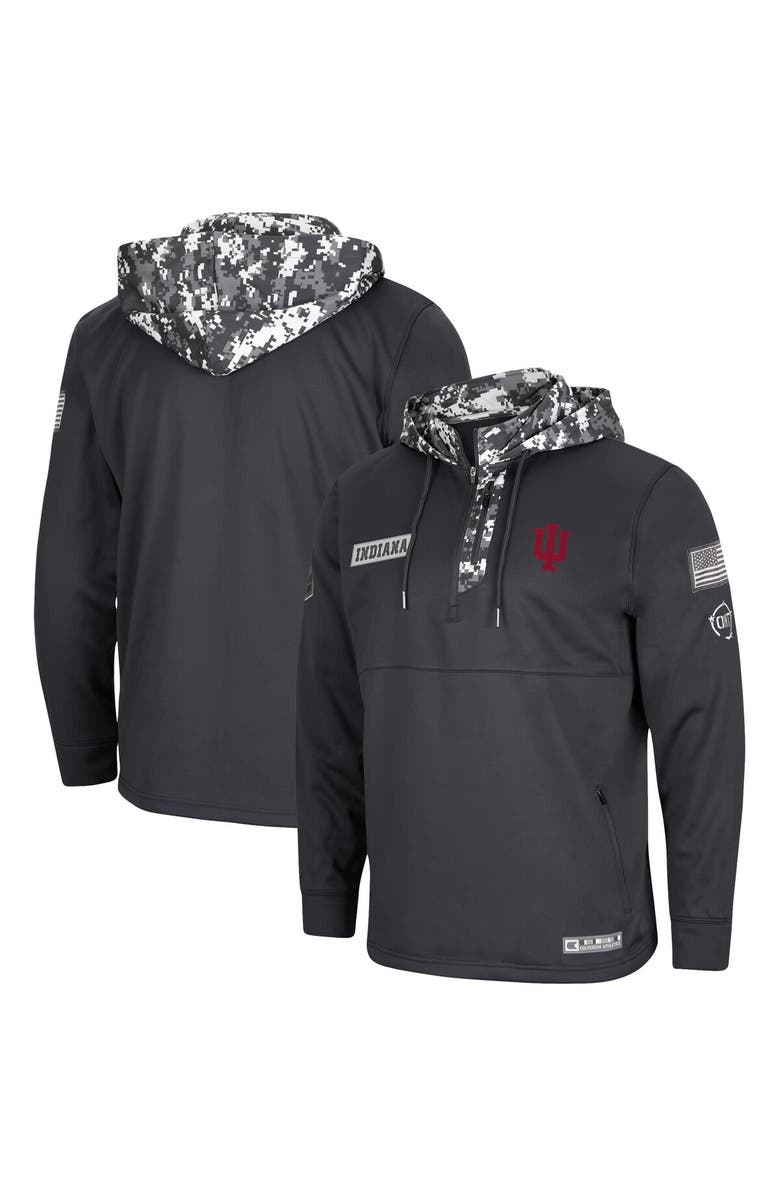 COLOSSEUM Men's Colosseum Charcoal Indiana Hoosiers OHT Military Appreciation Digital Camo Quarter-Zip Hoodie, Main, color, 