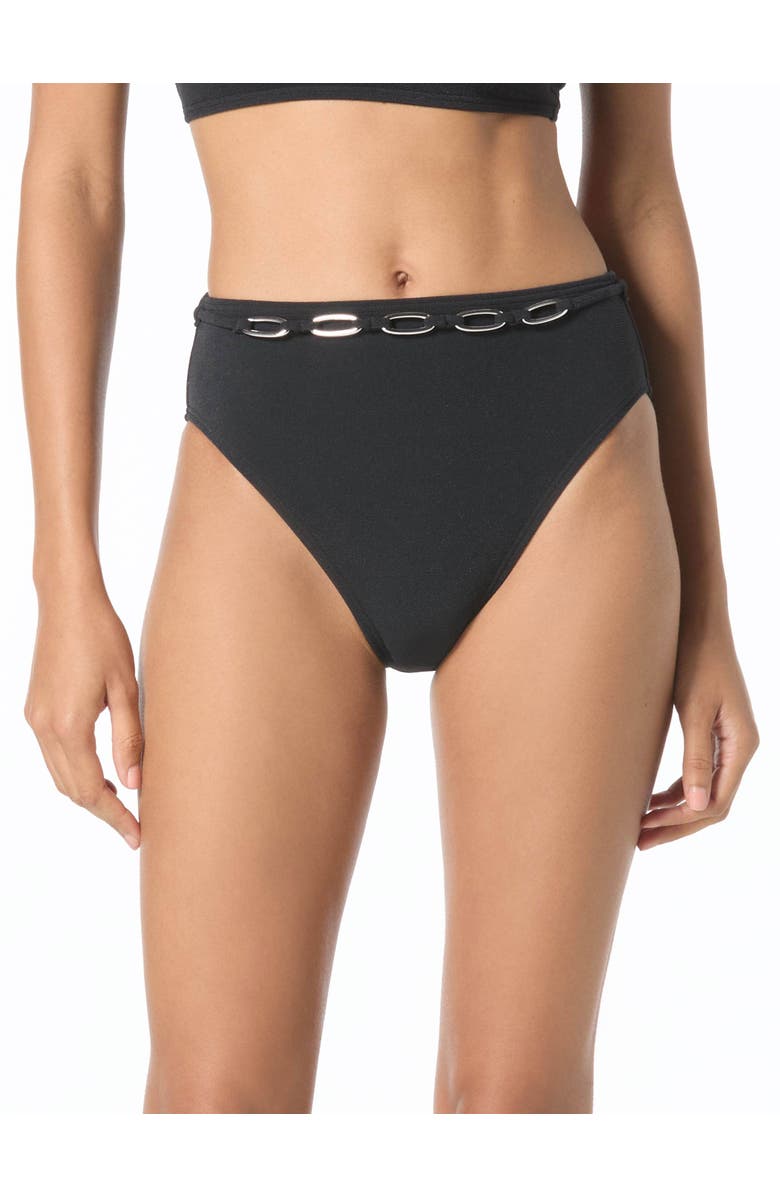 MICHAEL Michael Kors Oval Link Crepe Solids High Waist Bottom, Main, color, Black