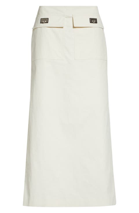 Hug Buckle Coated Linen Cargo Skirt