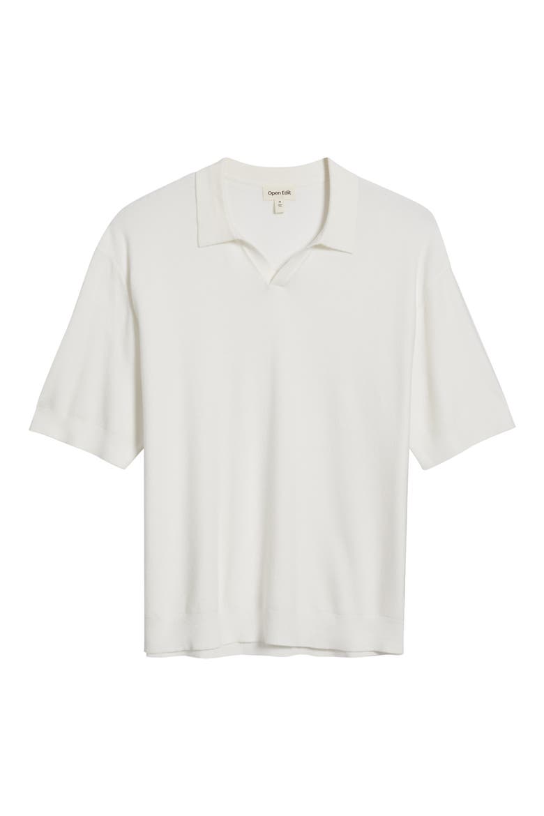Textured Stitch Short Sleeve Polo Sweater, Alternate, color, WHITE