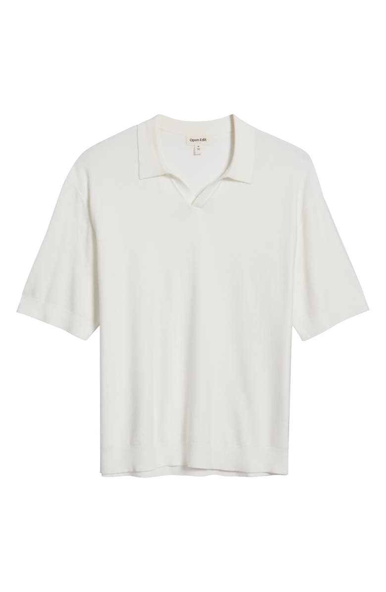 Open Edit Textured Stitch Short Sleeve Polo Sweater, Alternate, color, White