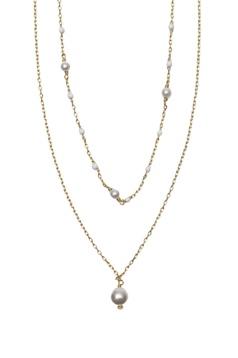 Faux Pearl & Bead Chain Necklace, Main, color, GOLD