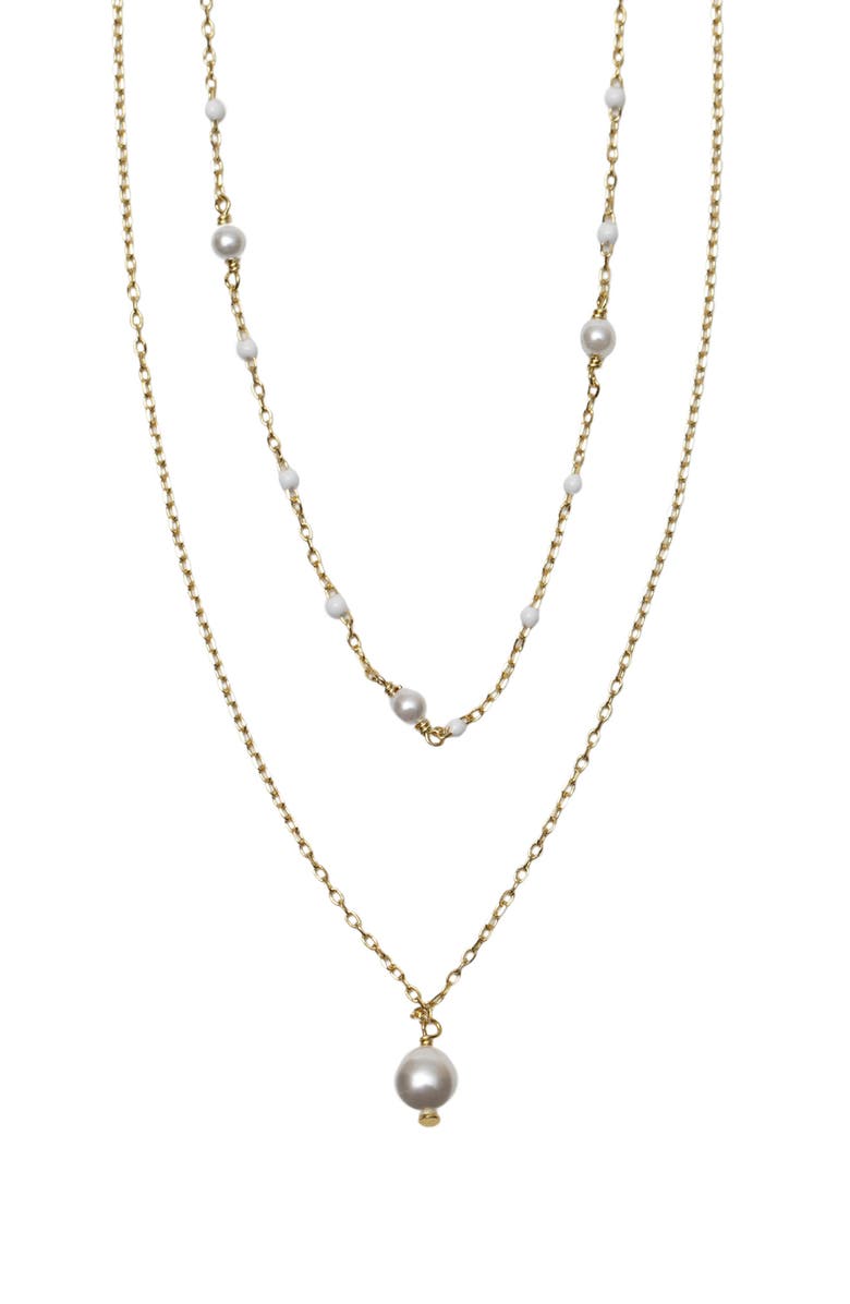 Argento Vivo Sterling Silver Faux Pearl & Bead Chain Necklace, Main, color, Gold