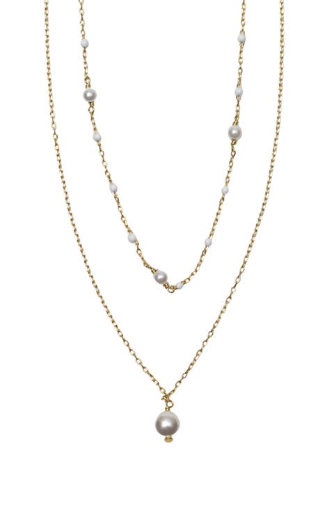 Faux Pearl & Bead Chain Necklace