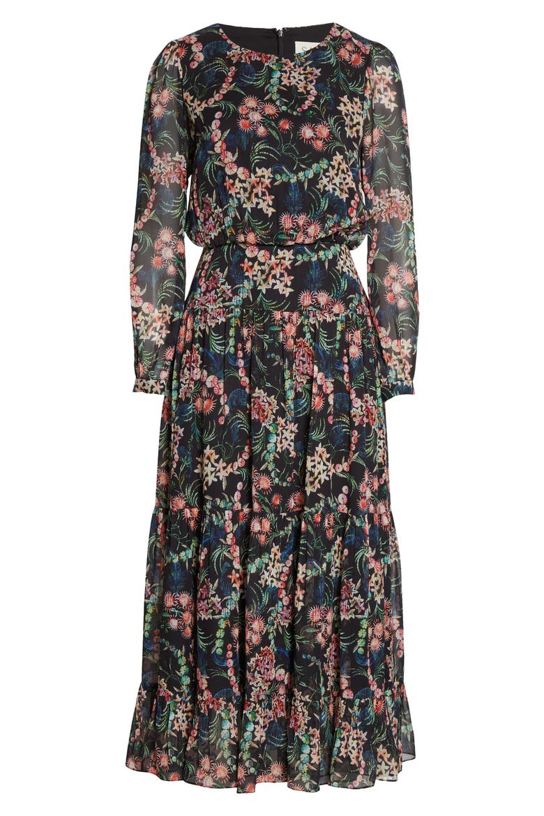 Isabel Fil Coupé Silk Blend Midi Dress, Alternate, color, NOIR STARBURST