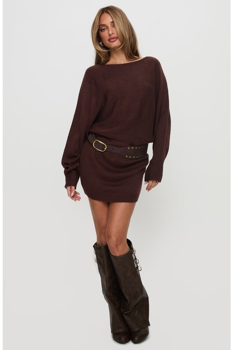 Bellamie Long Sleeve Sweater Minidress, Alternate, color, CHOCOLATE