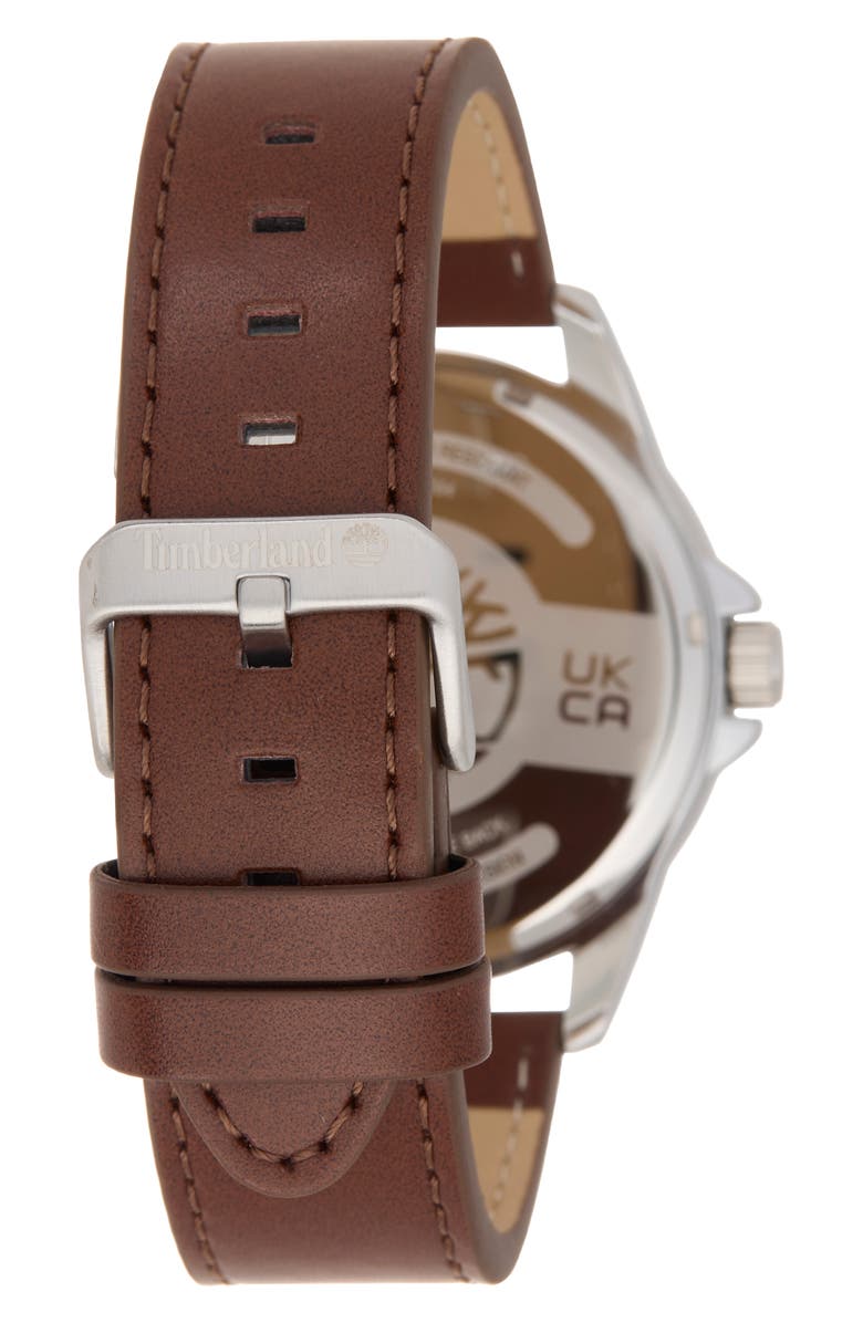 Timberland Dress Sport Quartz Chronograph Leather Strap Watch, 45mm, Alternate, color, Dark Brown/ Ivory