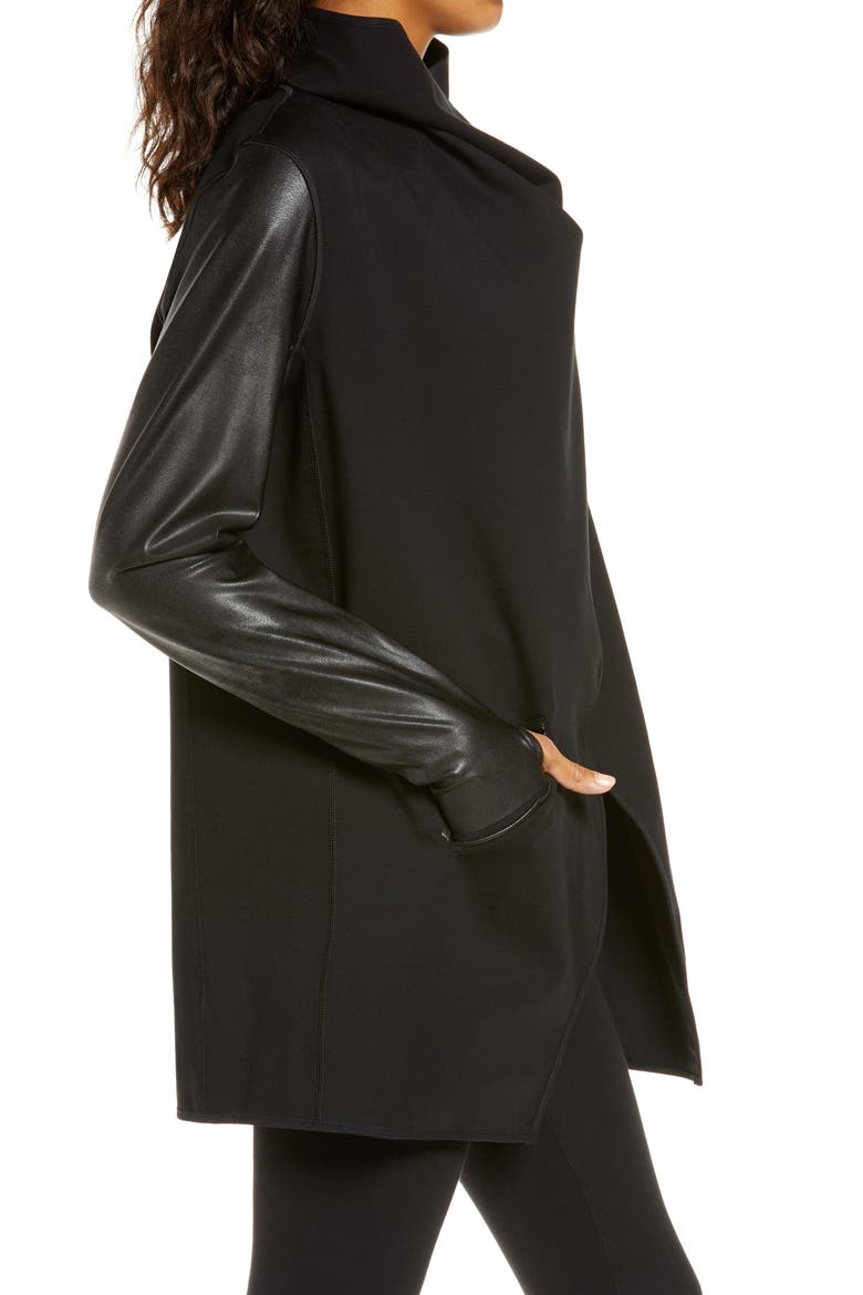 Faux Leather Convertible Jacket, Alternate, color, VERY BLACK