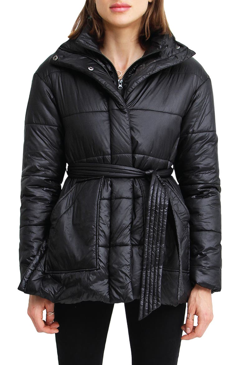 Moonrise Belted Puffer Jacket, Main, color, BLACK