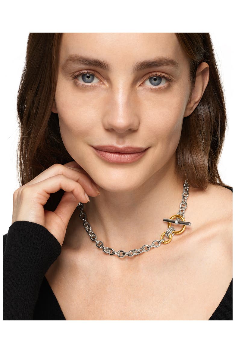 Mercer® Toggle Chain Necklace in Sterling Silver with 18K Yellow Gold and Diamonds, 8mm, Alternate, color, DIAMOND