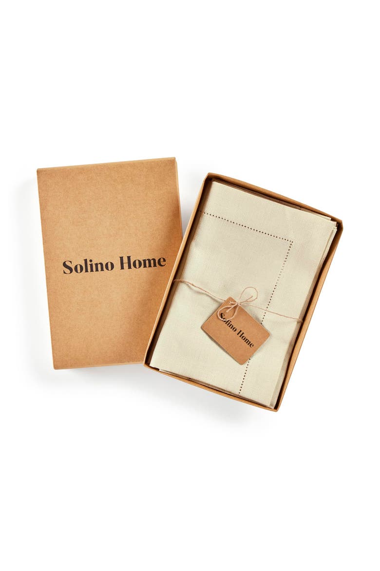 Linen Dinner Napkins Set of 4, 20 x 20" - Medium Weight Hemstitch, Alternate, color, Creamy Ivory