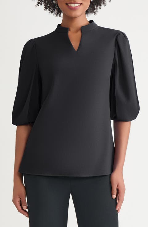Deco Puff Sleeve Stretch Crepe Top