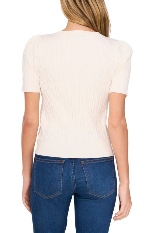 Cece Cable Stitch Short Sleeve Cotton Sweater In New Ivory