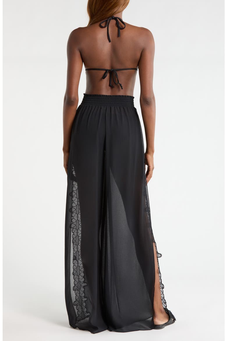 Athena Lace Semisheer Split Hem Wide Leg Cover-Up Pants, Alternate, color, BLACK