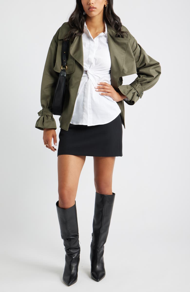 Open Edit Twist Front Stretch Cotton Blend Button-Up Shirt, Alternate, color, White