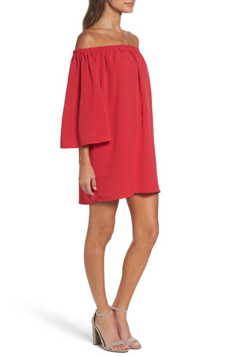 Polly Off the Shoulder Dress, Alternate, color, WATERMELON