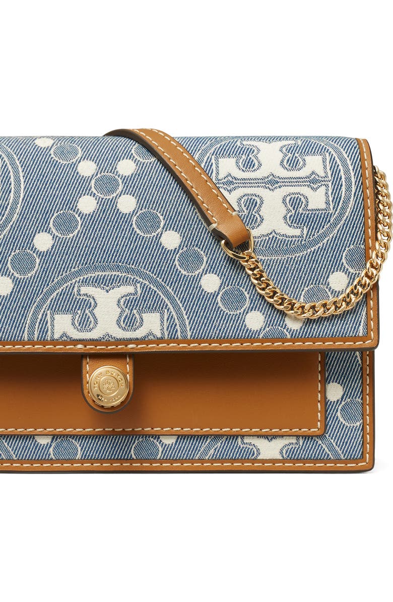 Tory Burch T Monogram Denim Wallet on a Chain, Alternate, color,
