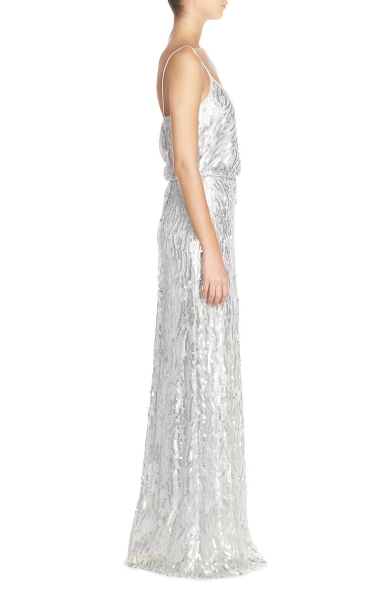 'Courtney' Spaghetti Strap Sequin Blouson Gown, Alternate, color, CLOUD