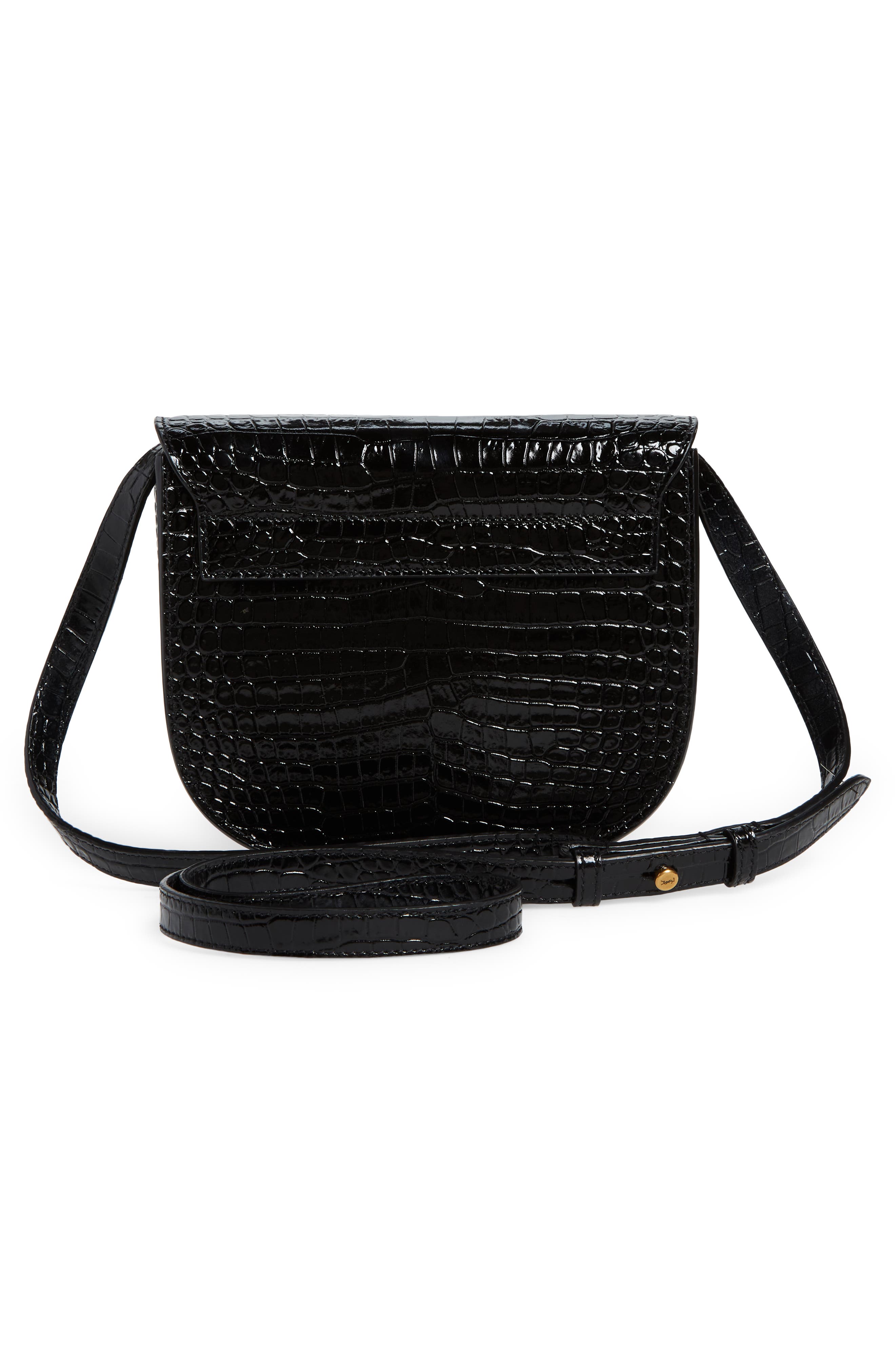Saint Laurent Kaia Croc Embossed Leather Crossbody Bag, Alternate, color, 