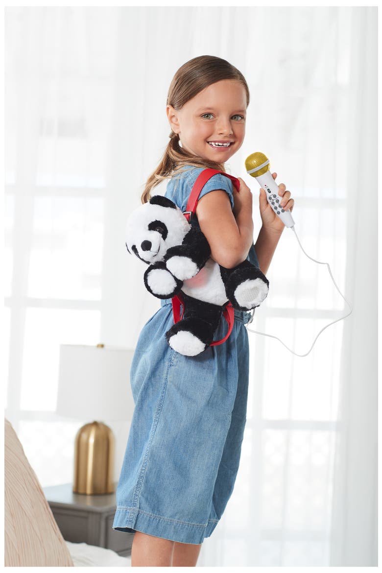 Plush Panda Bear Toy with Sing Along Microphone, Alternate, color, BLACK AND PINK