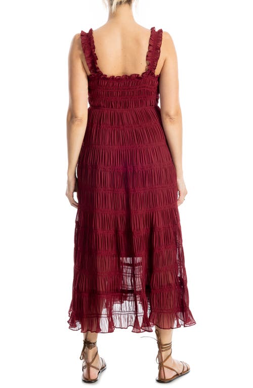 Max Studio Ruffle Shirred Georgette Midi Dress In Burgundy