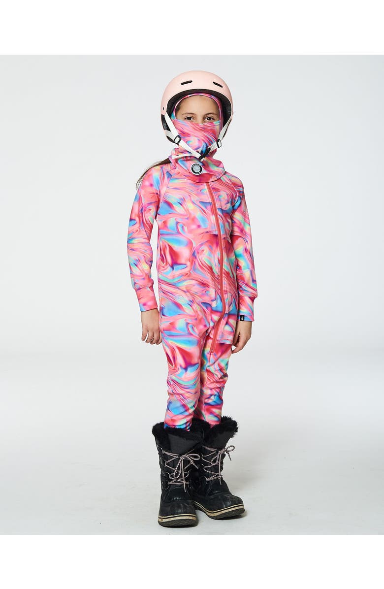 Deux par Deux Girl's One Piece Thermal Underwear Printed Pink Marble, Alternate, color, 