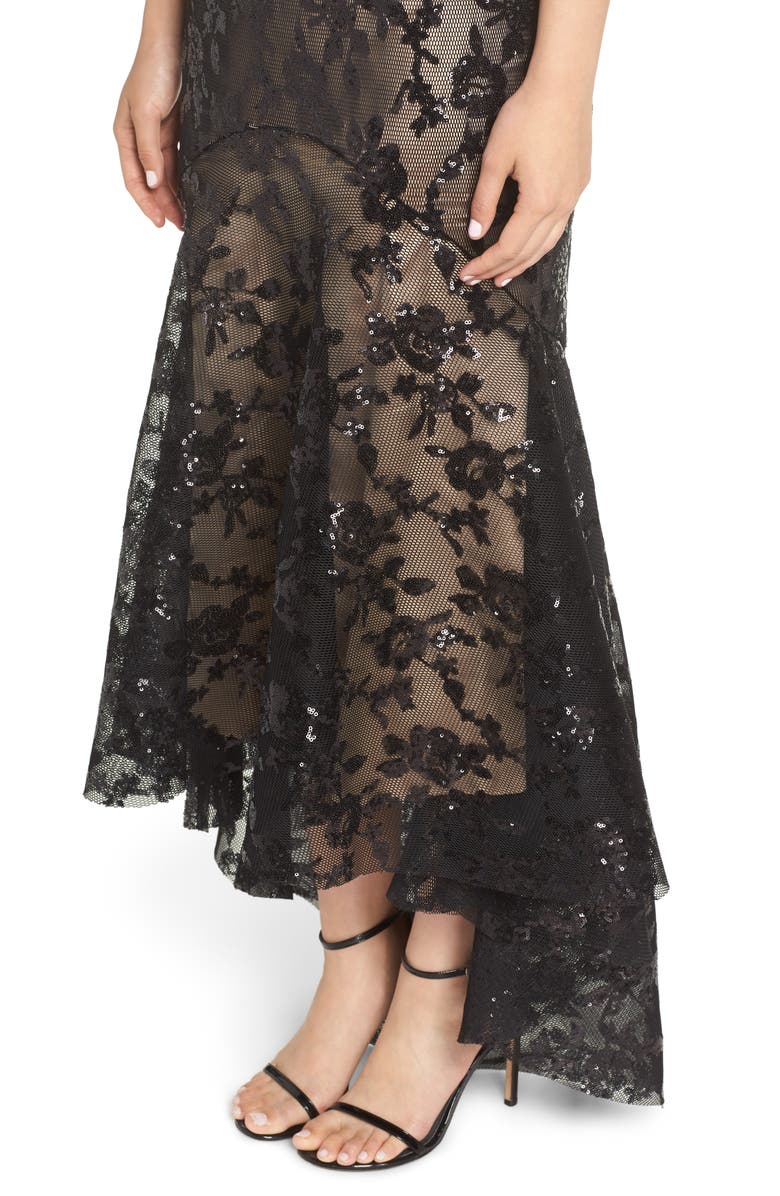 Eliza J Sequin & Lace High/Low Trumpet Gown, Alternate, color, 