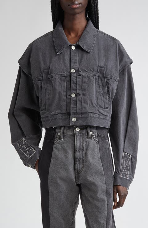 Power Shoulder Denim Crop Jacket