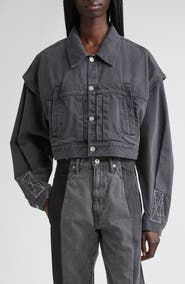 KURO Power Shoulder Denim Crop Jacket