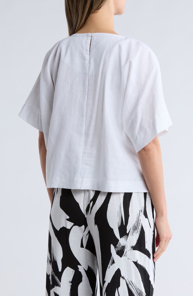 DKNY Boxy Short Sleeve Linen Blend Top, Alternate, color, White