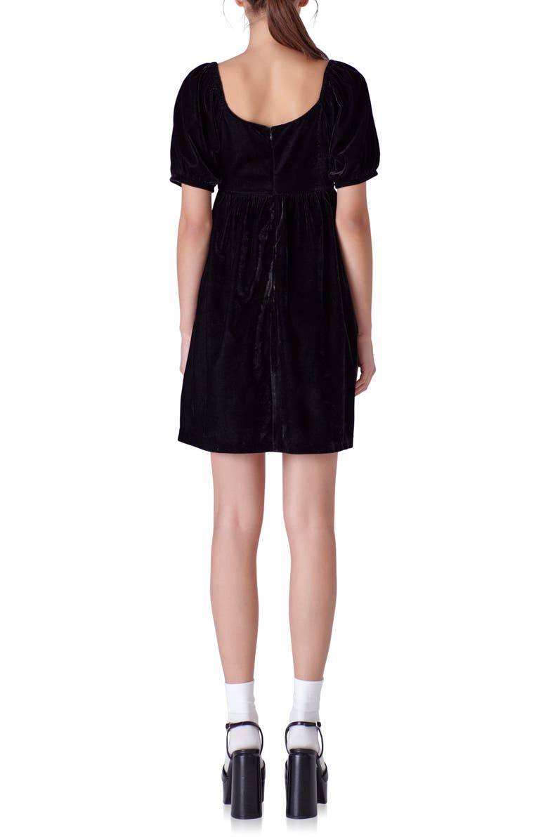English Factory Puff Sleeve Velvet Babydoll Dress, Alternate, color, 