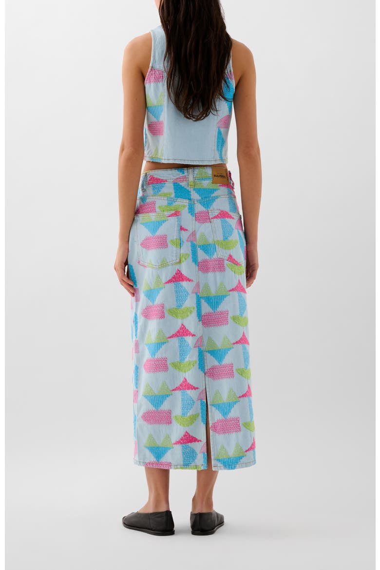 Denim Emb Skirt, Alternate, color, Indigo