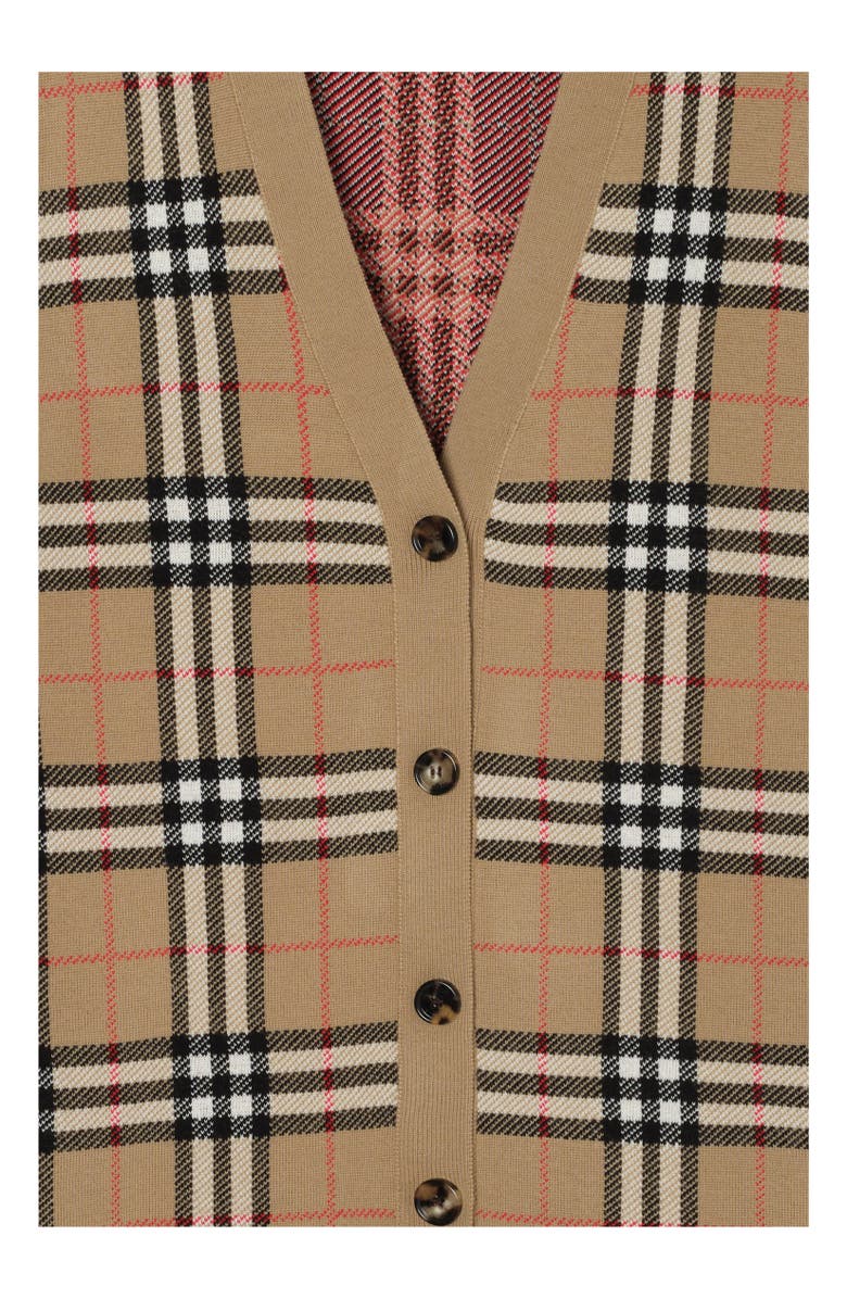 Burberry Check Cotton Wool Cardigan, Alternate, color, Sand Beige