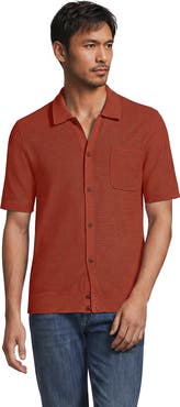 Lands' End Short Sleeve Texture Stitch Button Through Sweater Polo