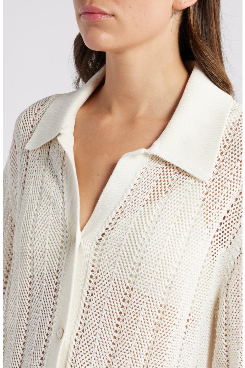 Open Stitch Short Sleeve Cotton Blend Cardigan Shirt, Alternate, color, WHITE DUSTY LIGHT