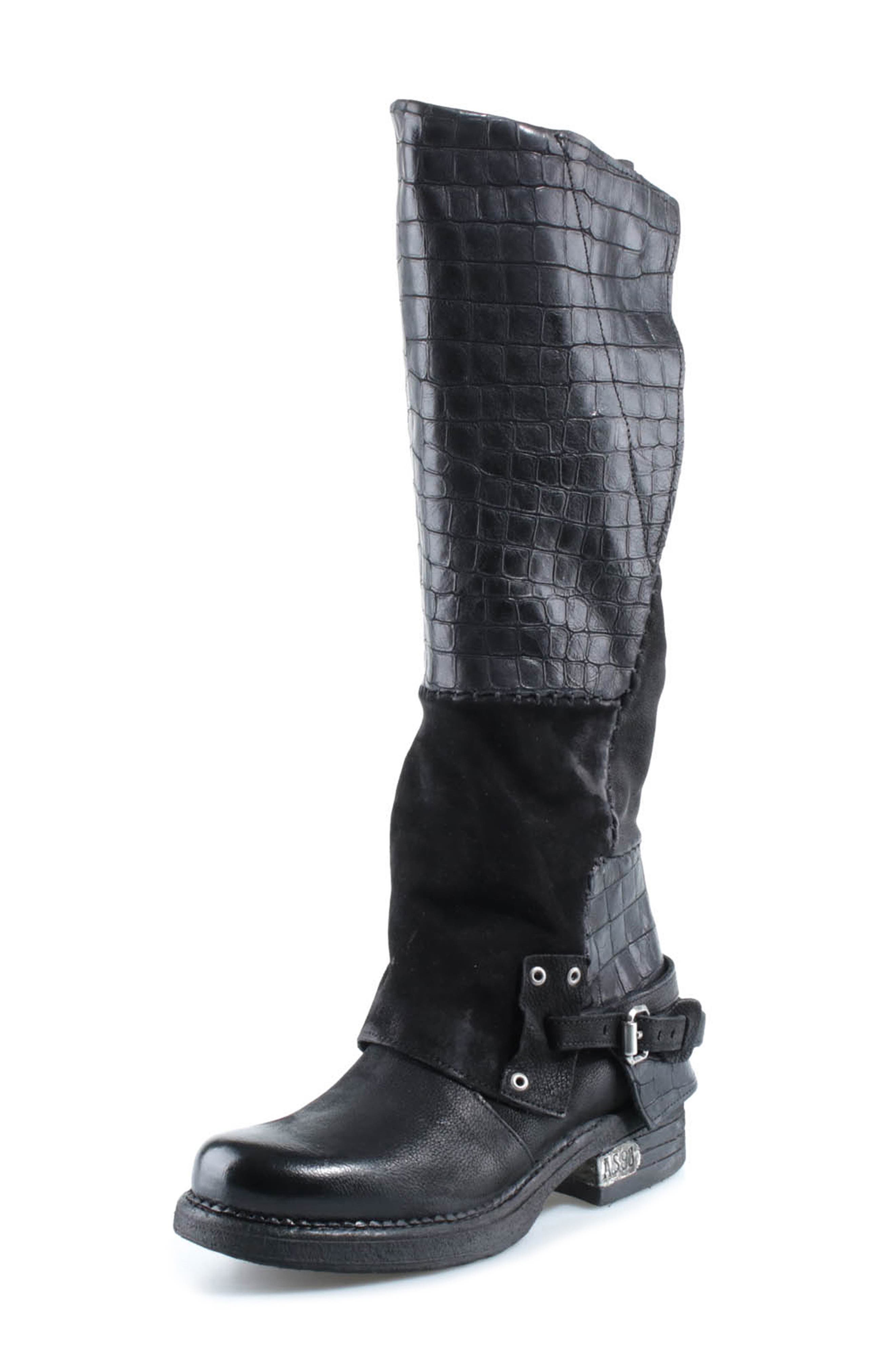 Perkins Croc Embossed Leather Boot, Main, color, BLACK