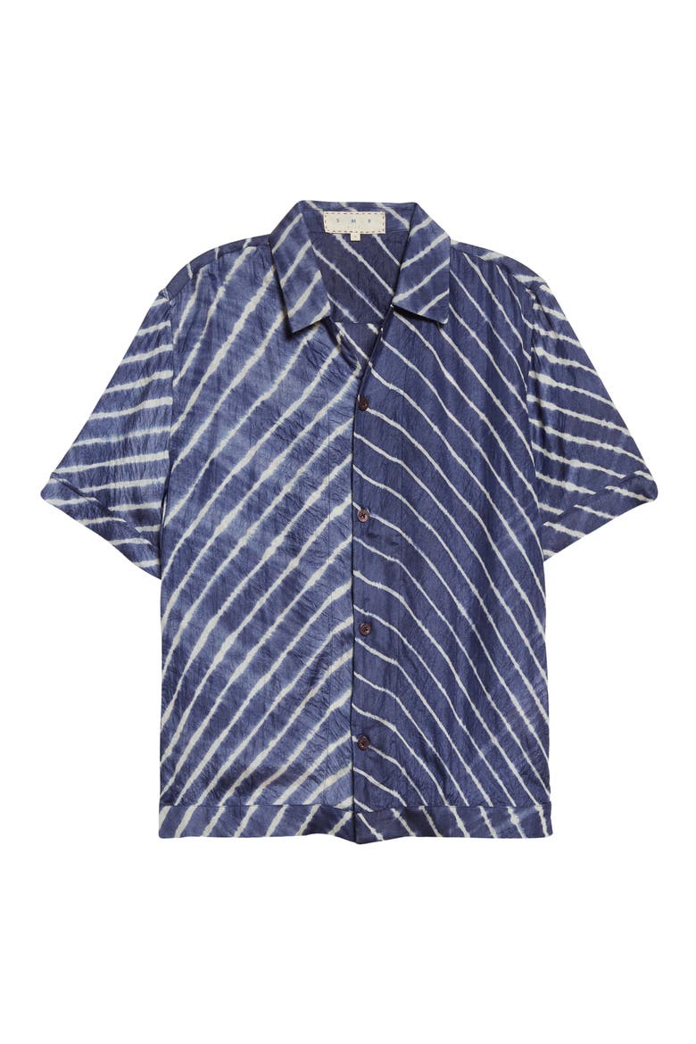 Mens' Bakhoven Tie Dye Chevron Short Sleeve Button-Up Shirt, Alternate, color, NAVY/ ECRU