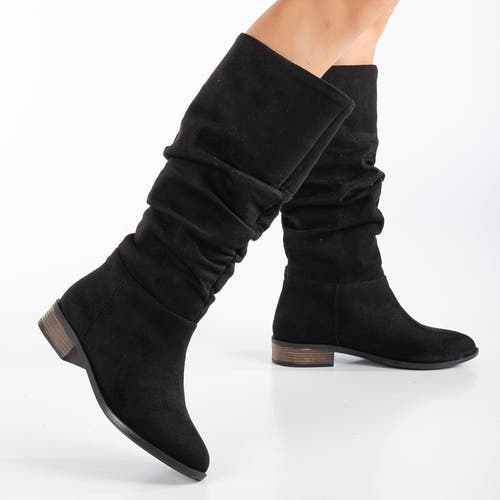 Forever & Always Shoes Maribel Knee High Slouch Boots In Black Suede