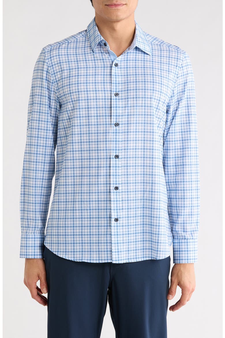 Slim Fit Plaid Stretch Button-Up Shirt, Main, color, LIGHT BLUE/ NAVY