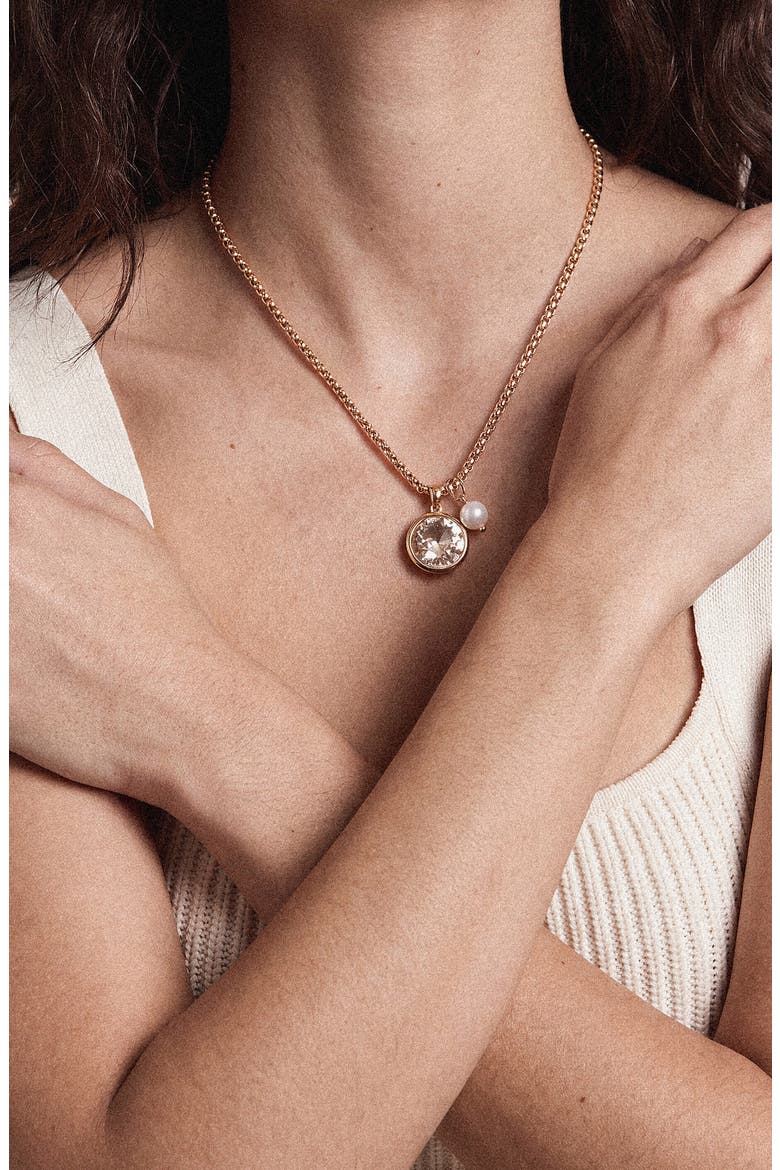 Luminous Crystal & Faux Pearl Pendant Necklace, Alternate, color, GOLD