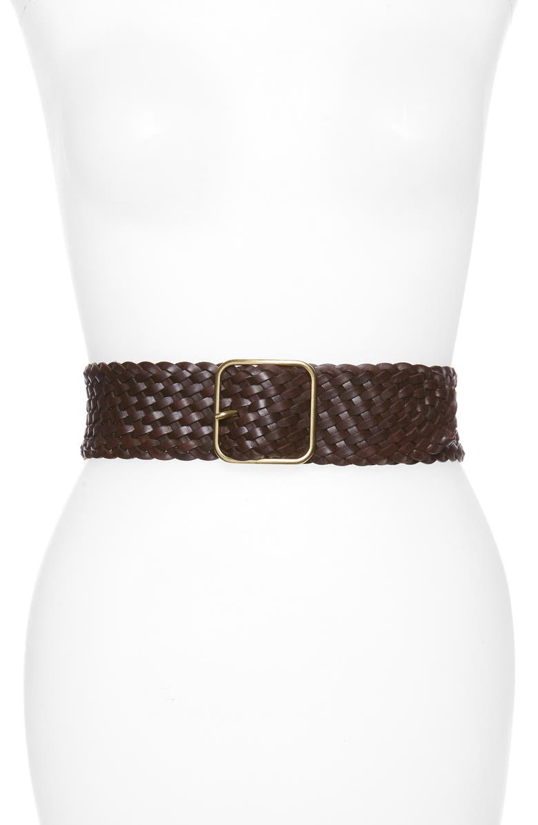 Treasure & Bond Square Buckle Braided Leather Belt, Main, color, 