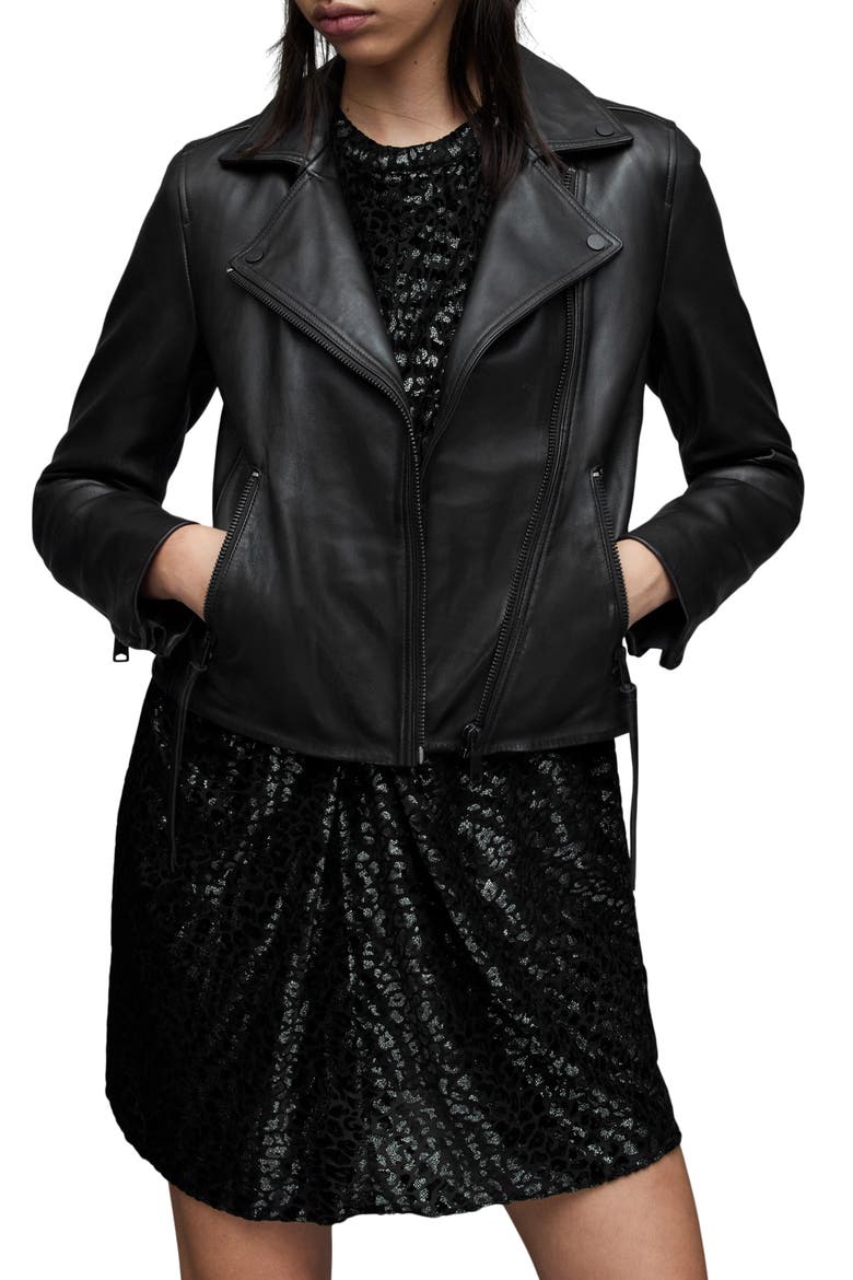 Dalby Leather Biker Jacket, Alternate, color, BLACK/ GUNMETAL