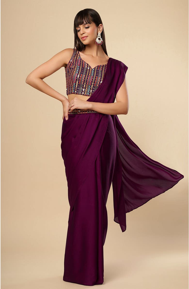 One Minute Saree<sup>®</sup> Bianca Burgundy Satin Ready To Wear Saree, Alternate, color, 