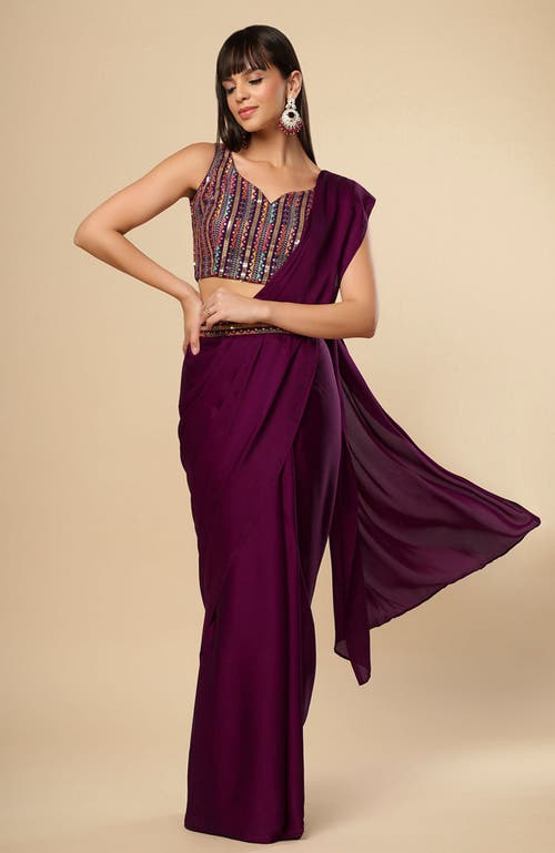 ONE MINUTE SAREE® ONE MINUTE SAREE® BIANCA BURGUNDY SATIN READY TO WEAR SAREE 